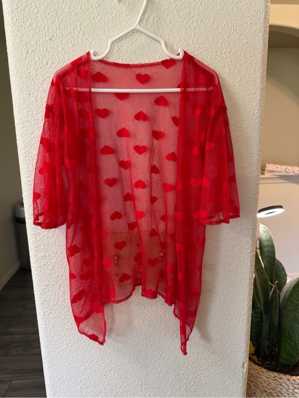 2t/3t Red Sheer Heart Mesh Kimono Cover-Up